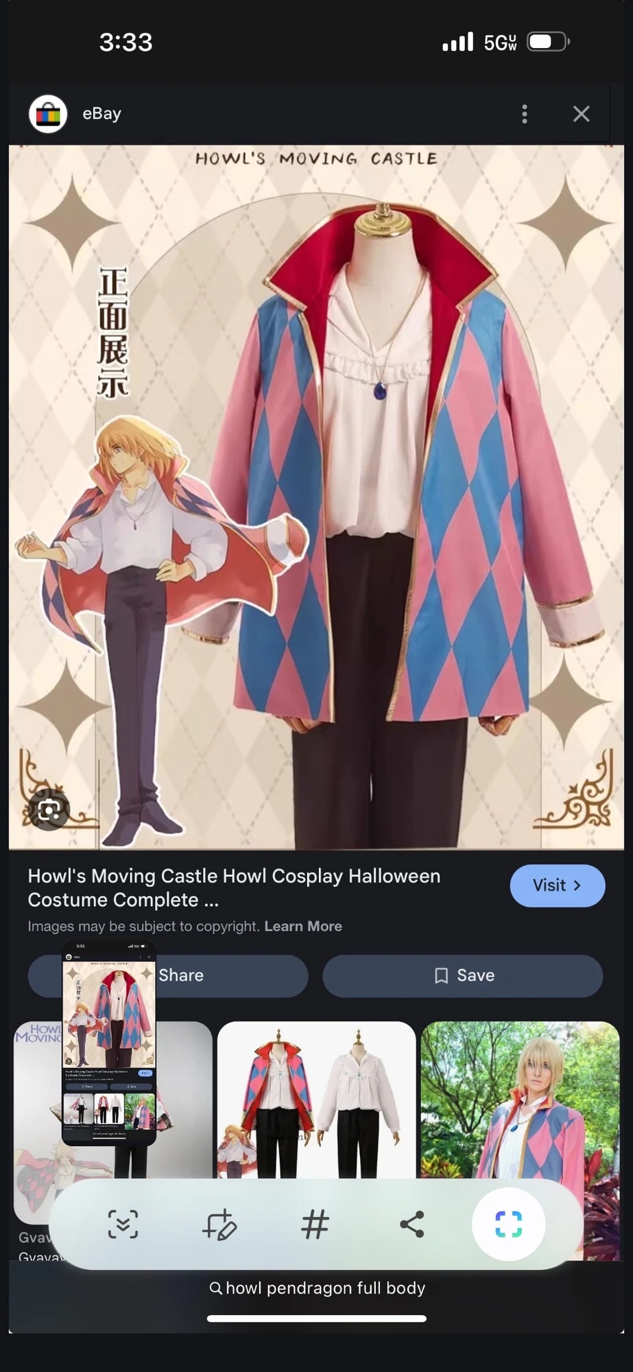 Costume reference image showing a colorful diamond-patterned coat