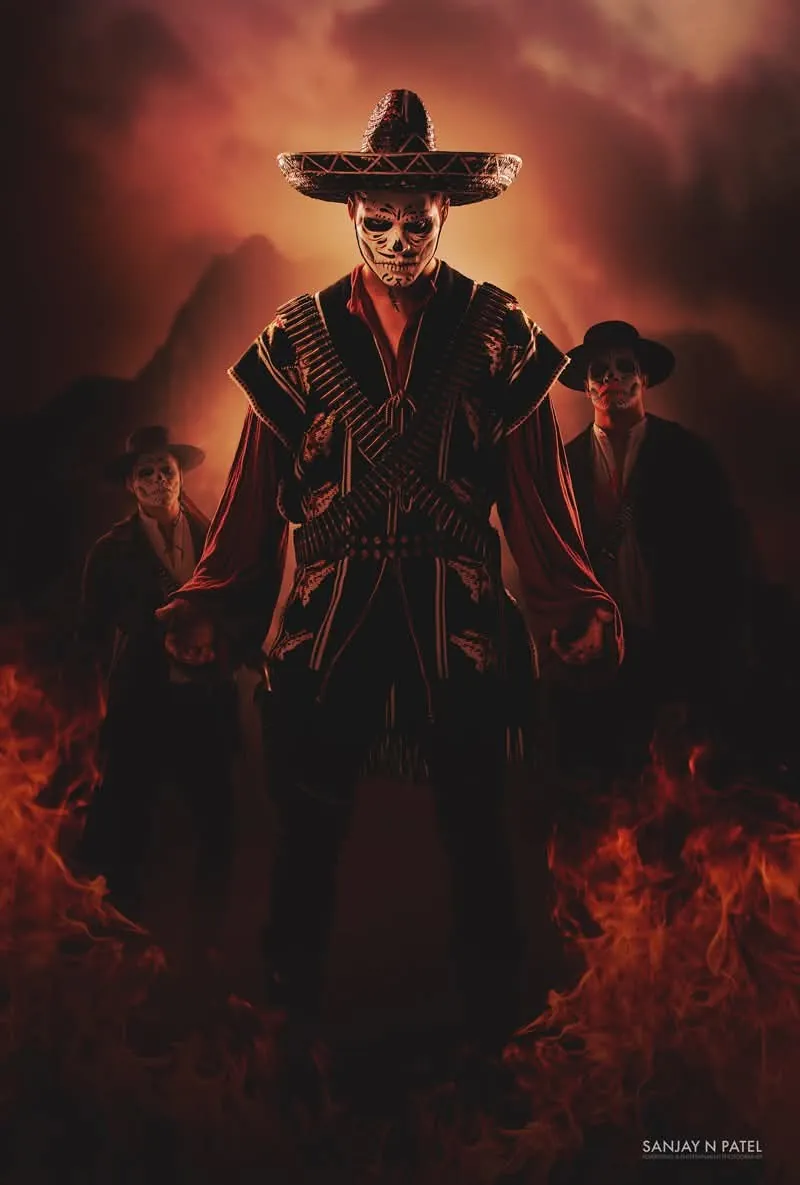 Reference artwork of western characters in dark costumes