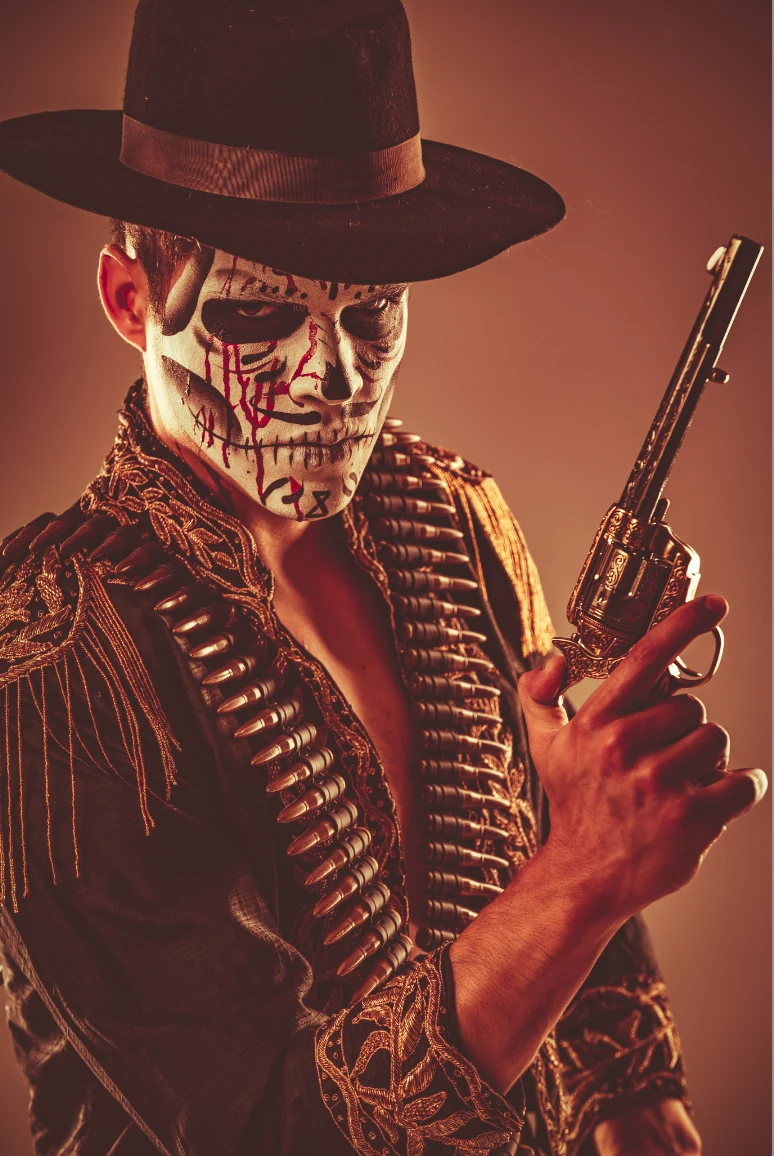 Reference portrait of a western skeleton character in a hat