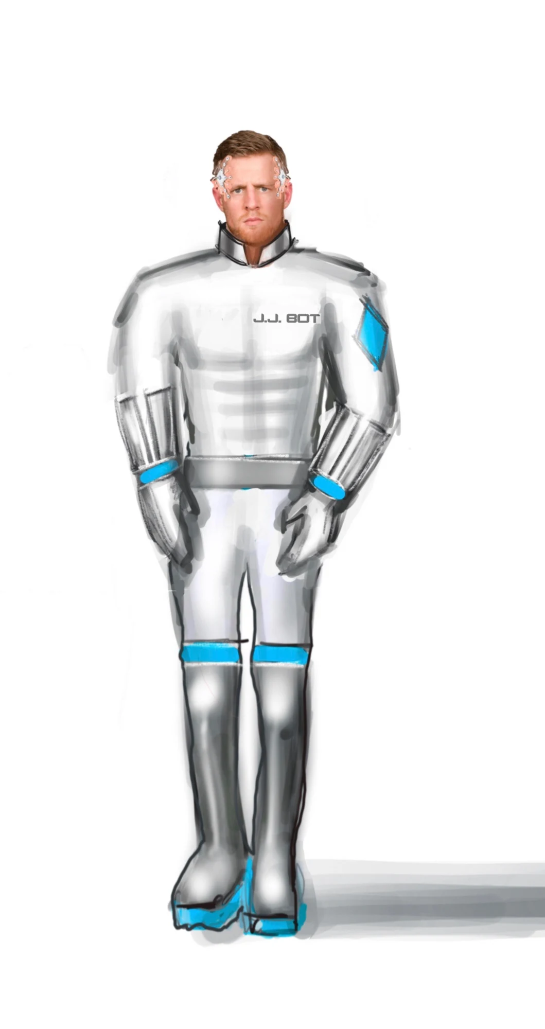 Reference rendering of a silver futuristic character costume